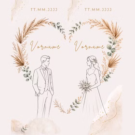 Personalisiertes Druckmotiv für Hochzeits-Liegestühle mit Platzhaltern für Namen und Datum im eleganten Boho-Design.