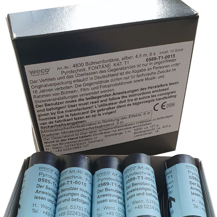 Bühnenfontäne silber 10 Stück sechs Sekunden Indoorfeuerwerk Fontänen Theater Feuerwerk