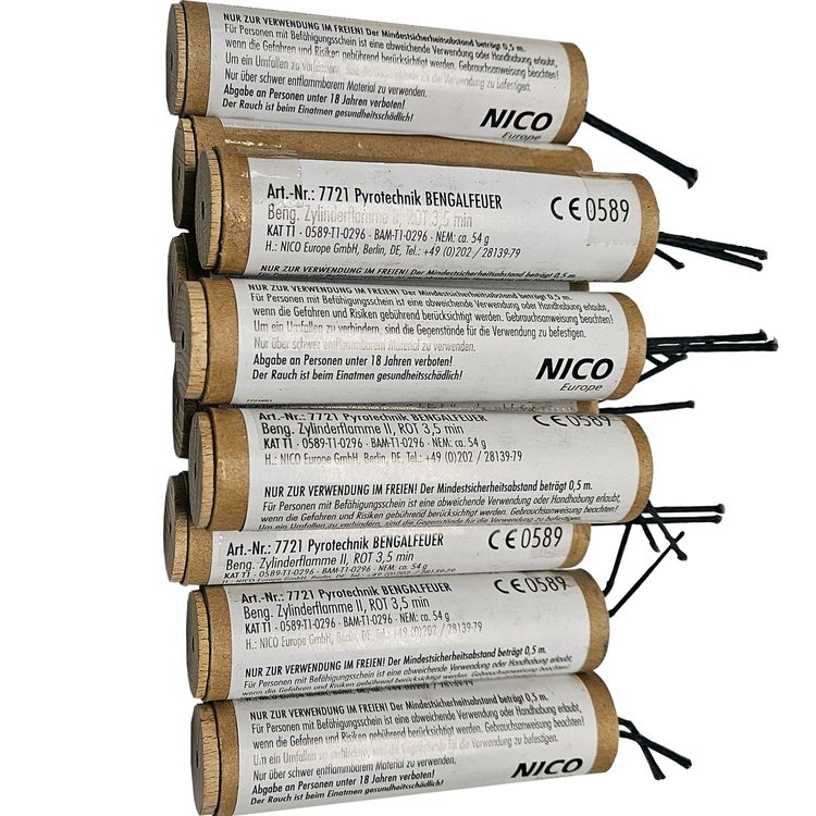 Bengalfackel rot, 3,5 Minuten, Zylinderflamme Bengalische Fackel Rot Bengalo Bengalisches Feuer 10 Stück