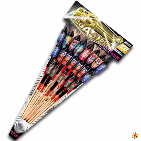 20 Mega Stars, Silvester-Raketen Feuerwerksraketen Feuerwerk Onlineshop 20 Mega Stars, Silvester-Raketen Feuerwerksraketen Feuerwerk Onlineshop