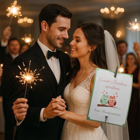 Wunderkerzen-Set Brautpaartanz Verliebte Eulen 40 Karten & 40 Wunderkerzen