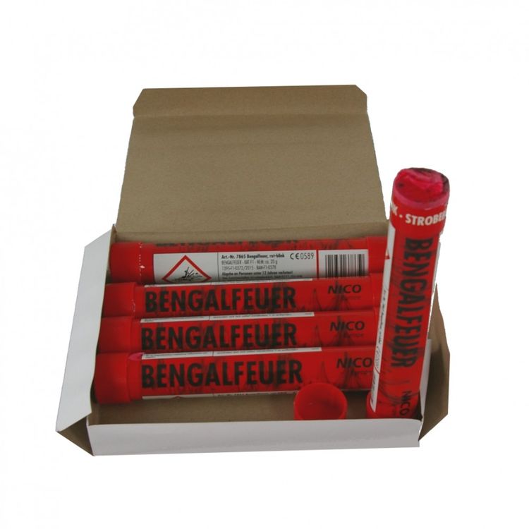 Bengalisches Feuer Rot blinkend - 5 Stück Bengalfeuer Rot Blinkend, Bengalo 5er Pack